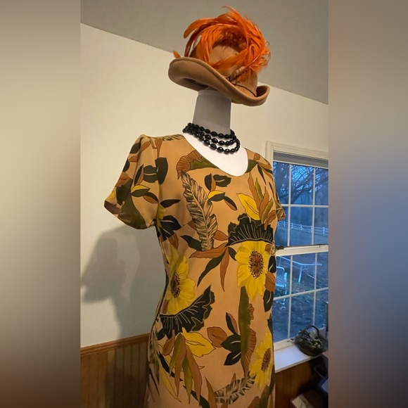 Vintage Brown Floral Dress, Label: A Wild Thyme, Sz 6 - Picture 4 of 16